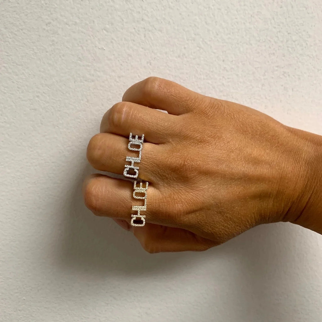 3D Name Ring Custom Diamond Name Ring 925 Sterling Silver Closed Ring Personalized Diamond Rimmed Initial Ring Gift for Women