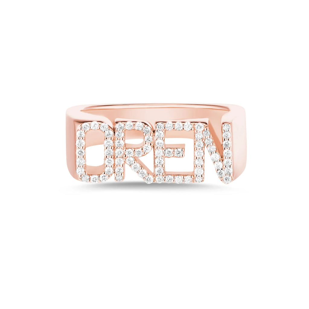 3D Name Ring Custom Diamond Name Ring 925 Sterling Silver Closed Ring Personalized Diamond Rimmed Initial Ring Gift for Women