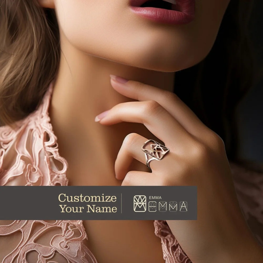 Custom Name Logo Rings For Women Personalized Unique Name Sign Rings Stainless Steel Fashion Jewelry Birthday Gift For Hear