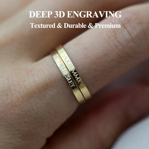 COOLTIME Personalized Custom Ring For Women Stainless Steel Gold Color Engrave Name Rings Anniversary Jewelry Gift Couple Mom