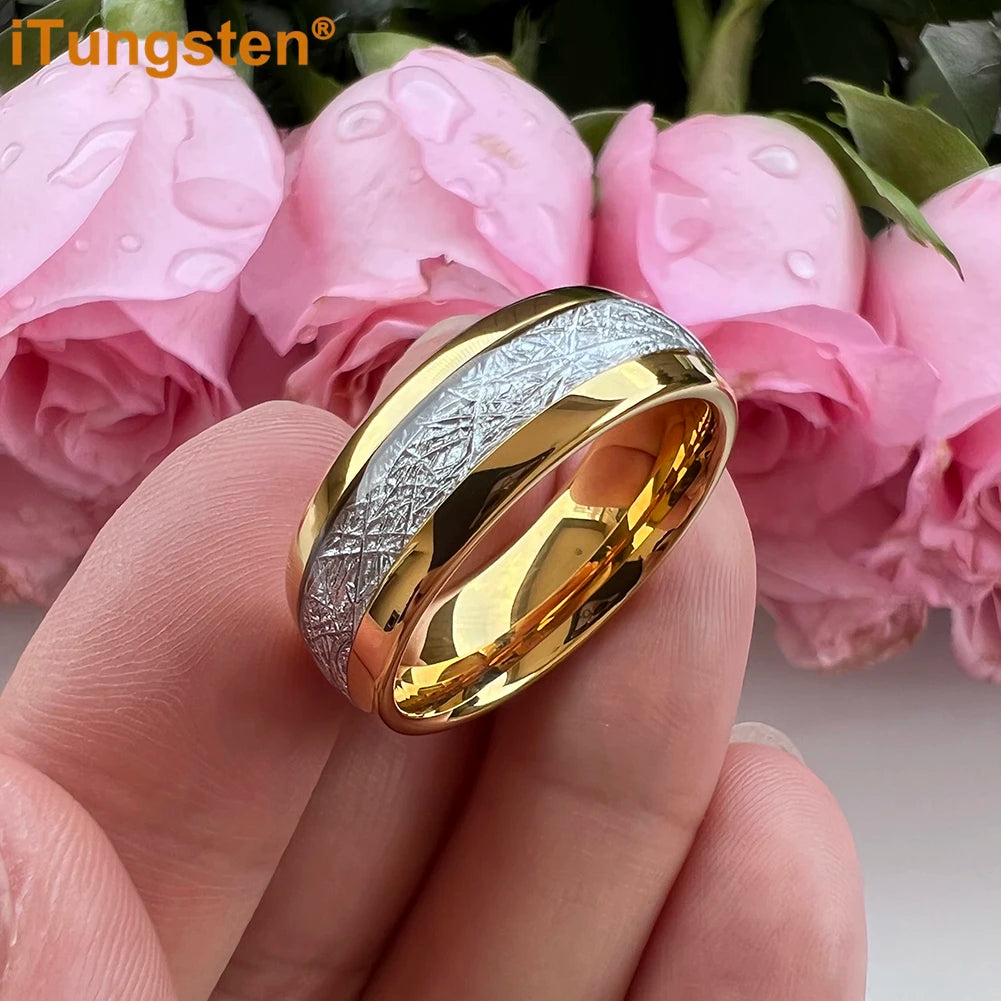 ITungsten 6/8mm Men Women Bright Engagement Wedding Band Tungsten Meteorite Ring Fashion Jewelry I Love You Engraved