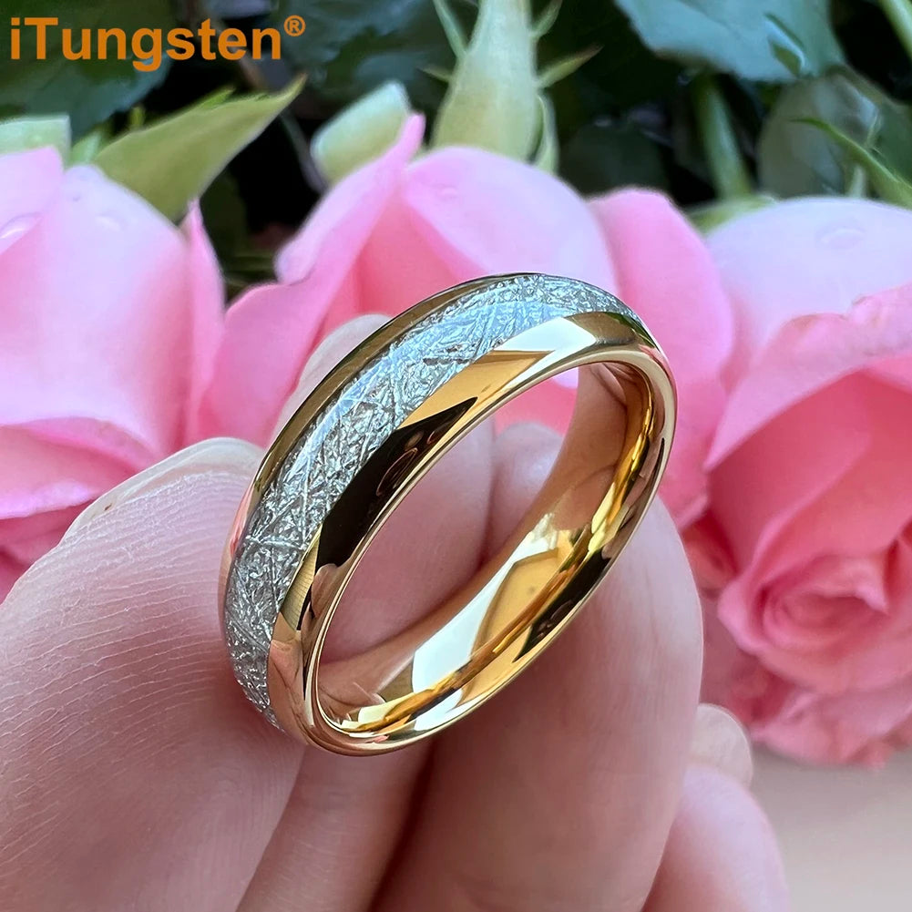 ITungsten 6/8mm Men Women Bright Engagement Wedding Band Tungsten Meteorite Ring Fashion Jewelry I Love You Engraved