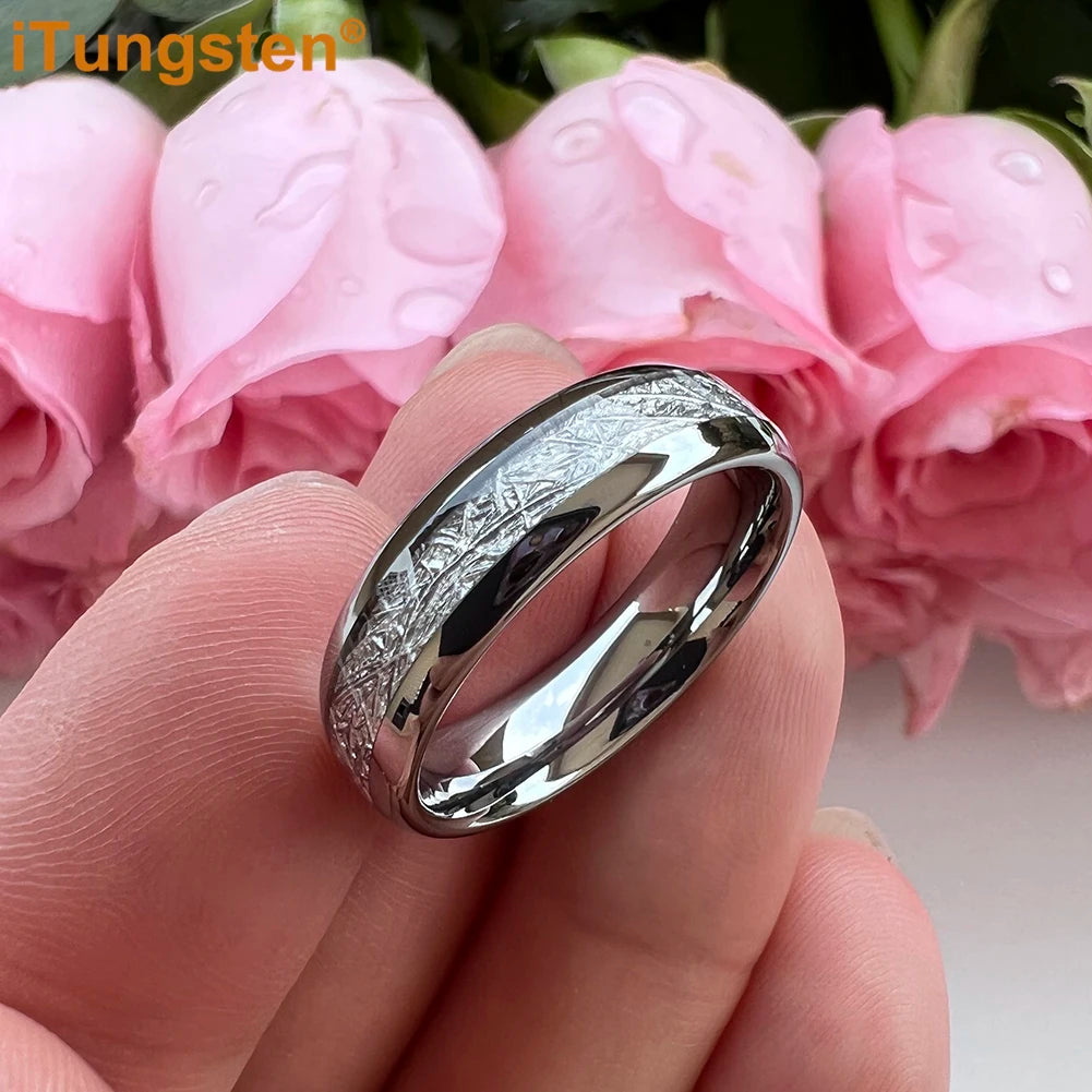 ITungsten 6/8mm Men Women Bright Engagement Wedding Band Tungsten Meteorite Ring Fashion Jewelry I Love You Engraved